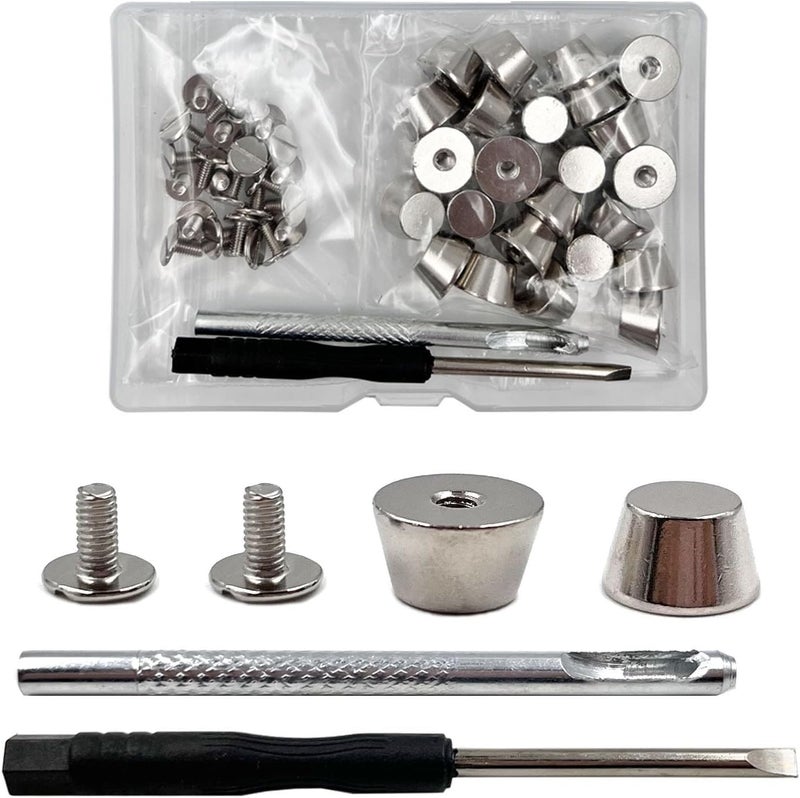 honigo 24 Pack Silver Rivets Stud Handbag Purse Feet 1/2 inch Flat Head Metal Solid Brass Studs Screw Back Feet 12mm Buckle Spikes Leathercraft for Leather Bag Totes DIY Craft - Image 1